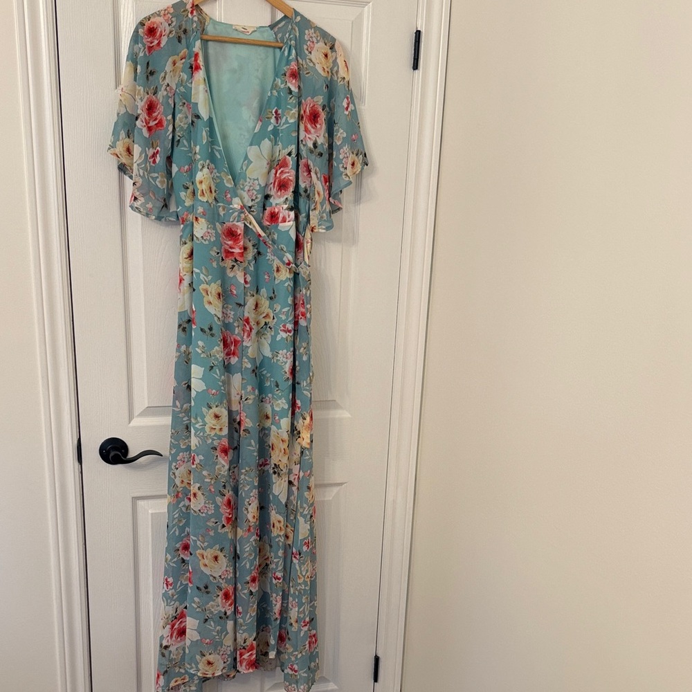 Hummingbird Blue Floral Maxi Dress